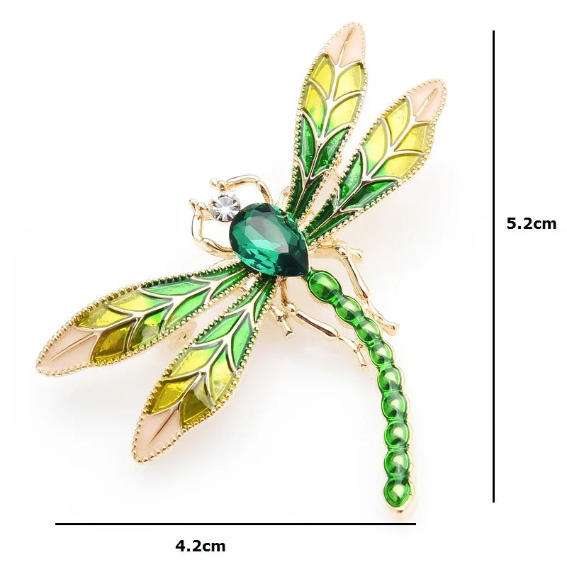 Green Enamel Jeweled Dragonfly Brooch