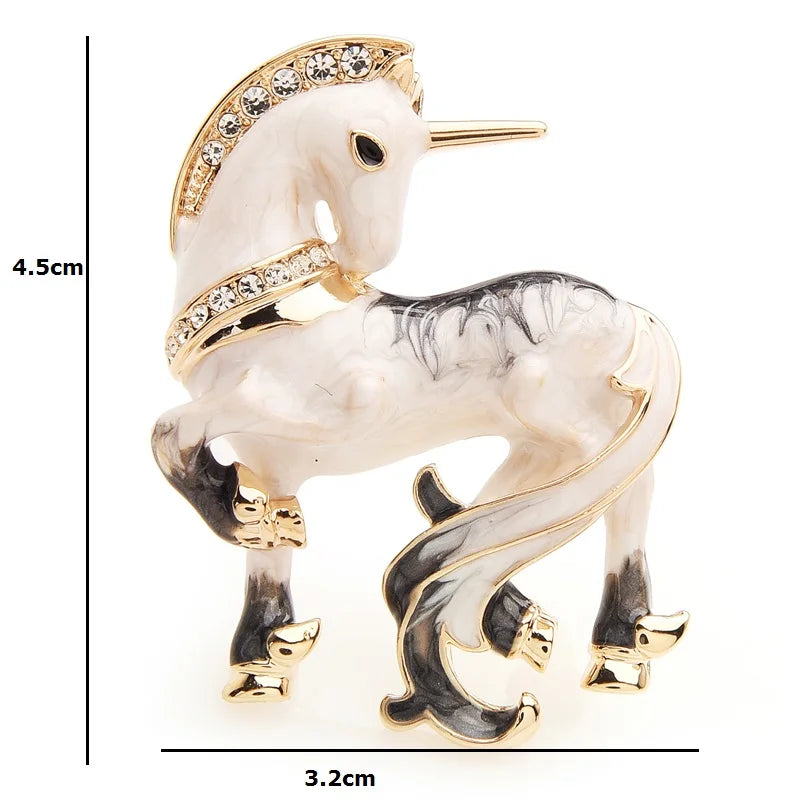 White Enamel Unicorn Brooch