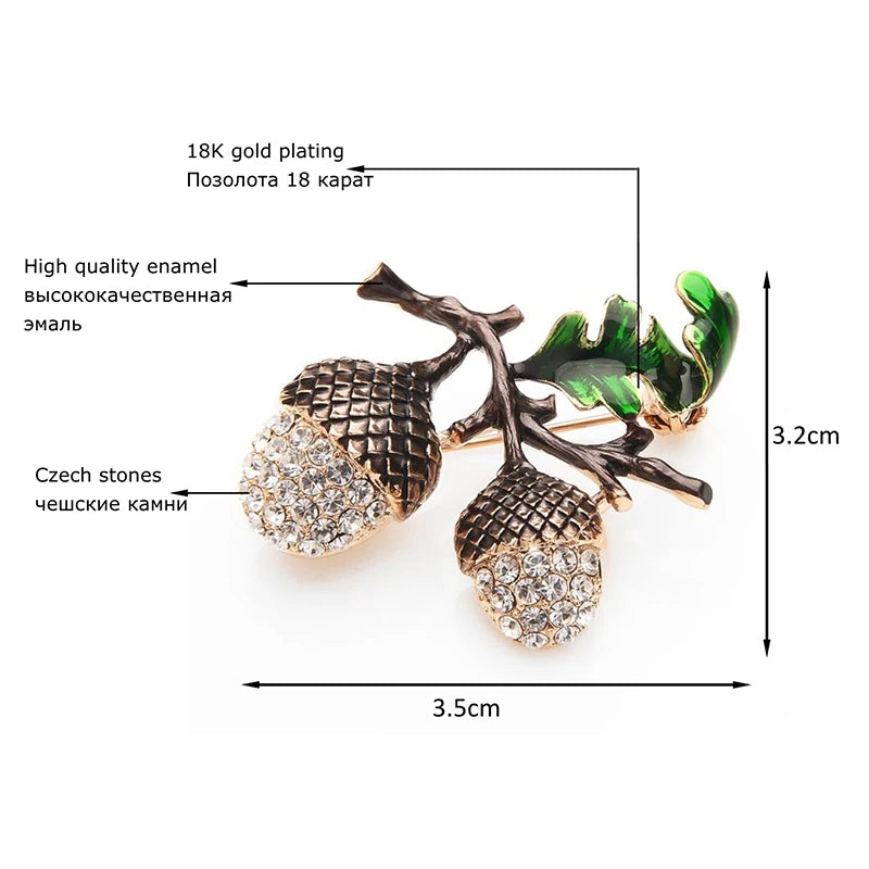 Jeweled Acorn and Oak Leaf Brooch
