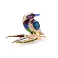 Enamel Bird Perched on a Branch Brooch