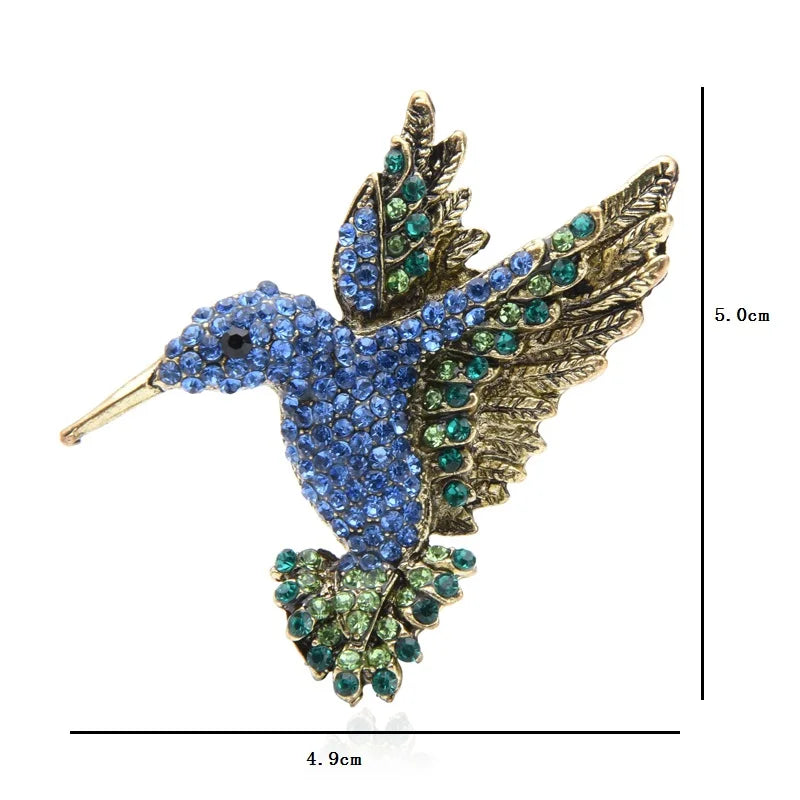 Vintage Jeweled Hummingbird in Flight Brooch