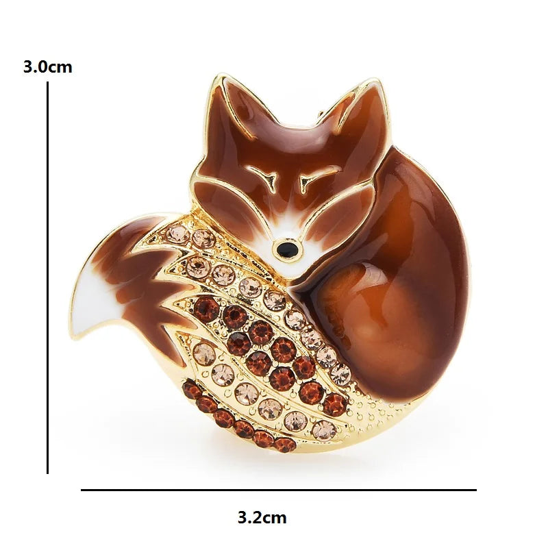 Sleeping Enamel Fox with Jeweled Tail Brooch