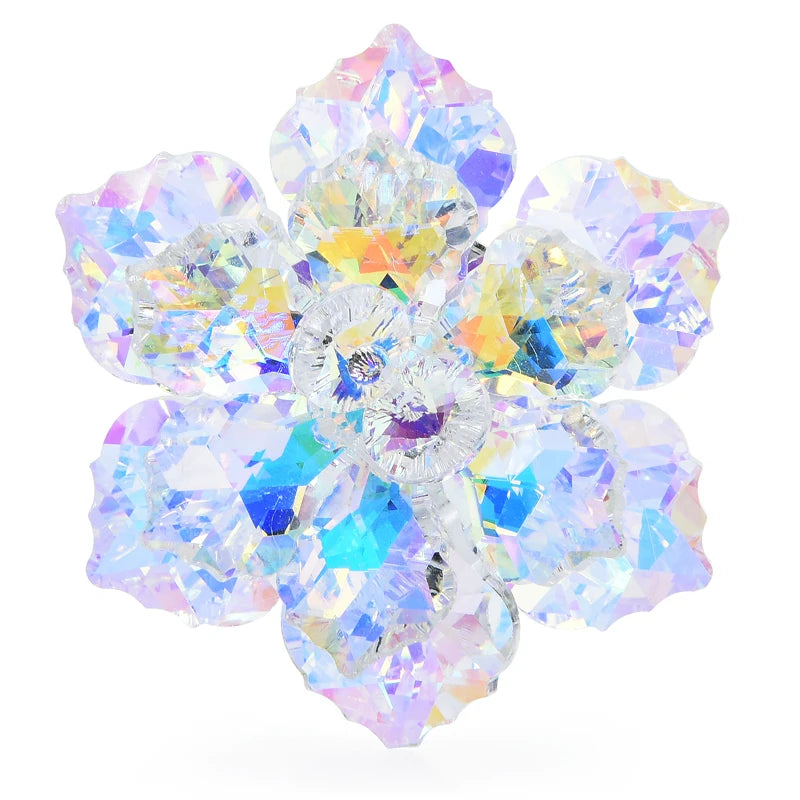 Iridescent Faceted Glass Flower Brooch — Iridescent Clear
