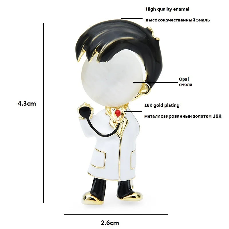 Enamel Doctor with Stethoscope Brooch