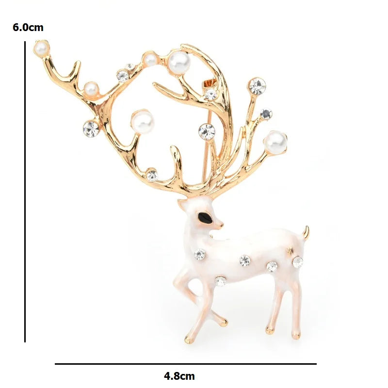 Enamel Deer with Pearl-Look Antlers Brooch