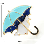 Enamel Cat Under Umbrella Brooch