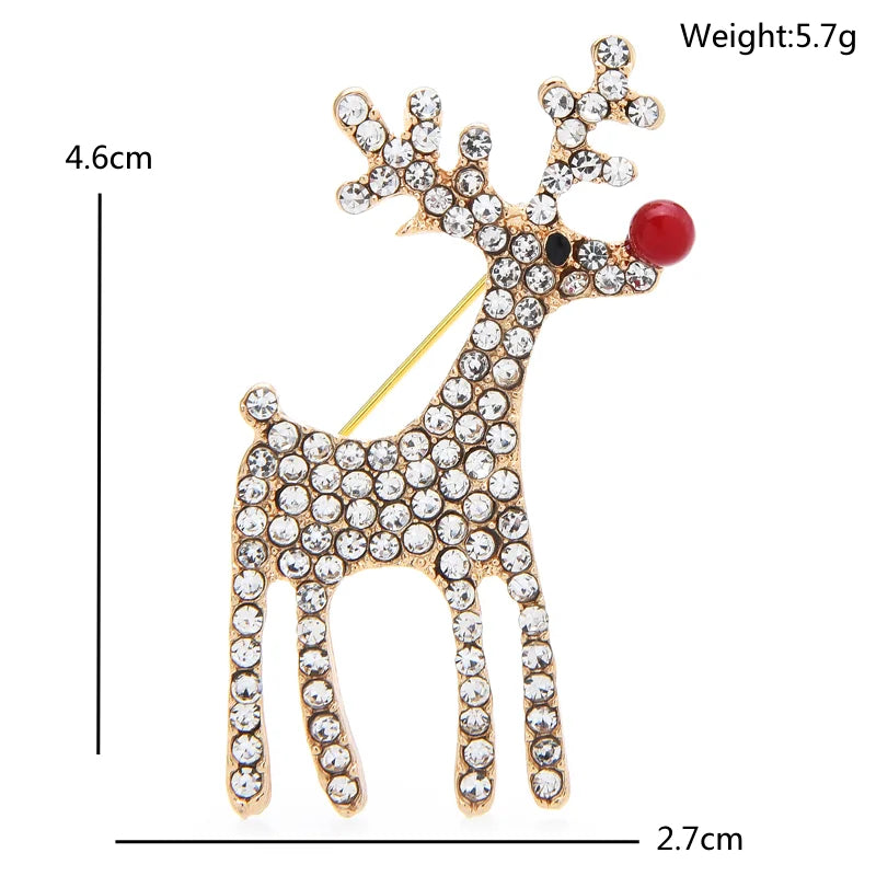 Jeweled Red-Nose Reindeer Brooch