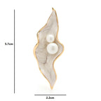 Wavy Enamel Petal with Pearl-Look Beads Brooch