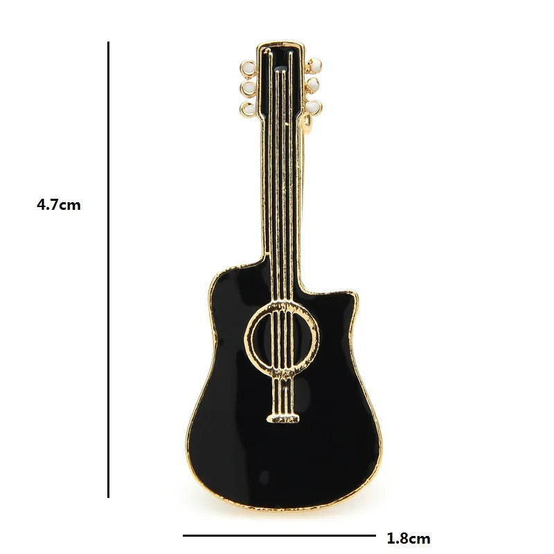 Black Enamel Acoustic Guitar Brooch
