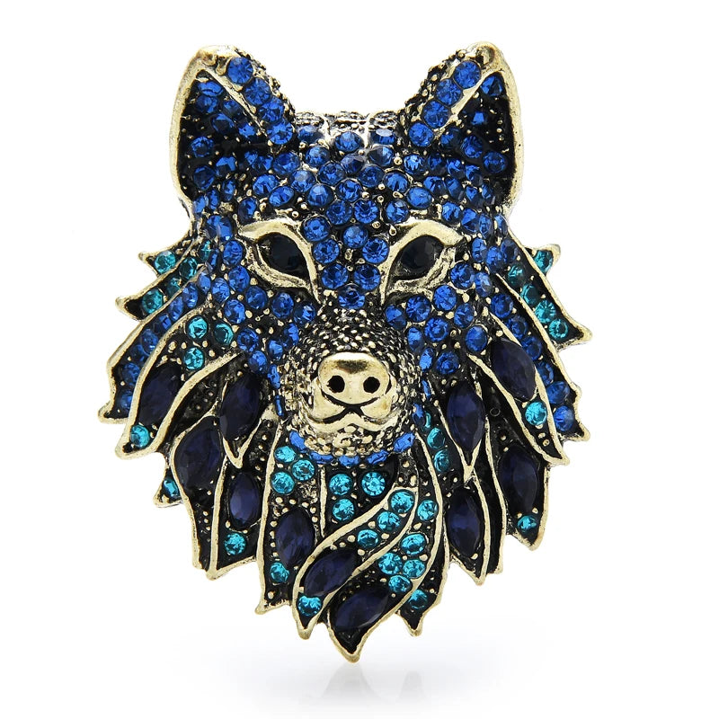 Vintage Jeweled Wolf Head Brooch