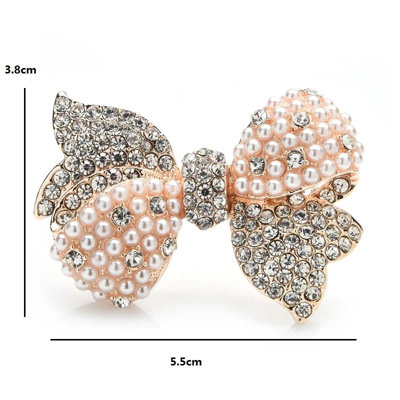 Pearl-Look Rhinestone Bow Brooch