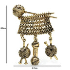 Knitting Needles with Dangling Yarn Balls Brooch — dimensions