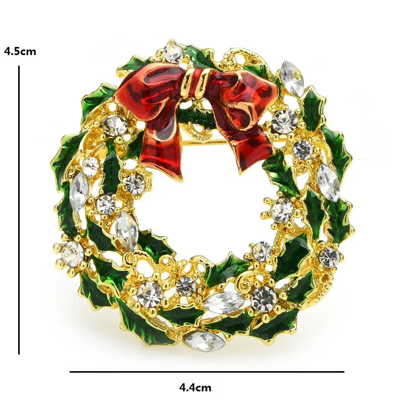 Red Bow Christmas Wreath Brooch