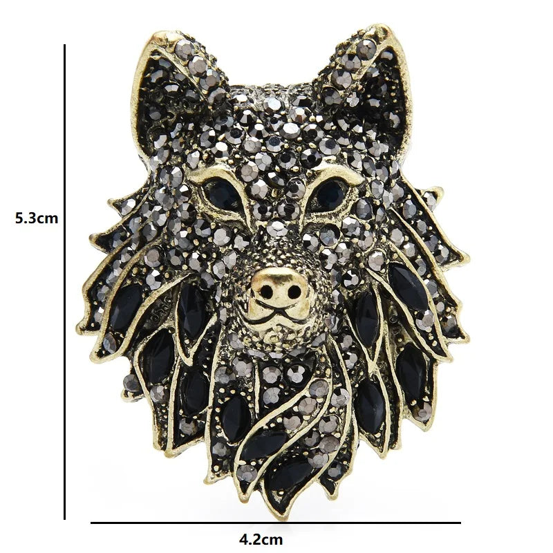 Vintage Jeweled Wolf Head Brooch