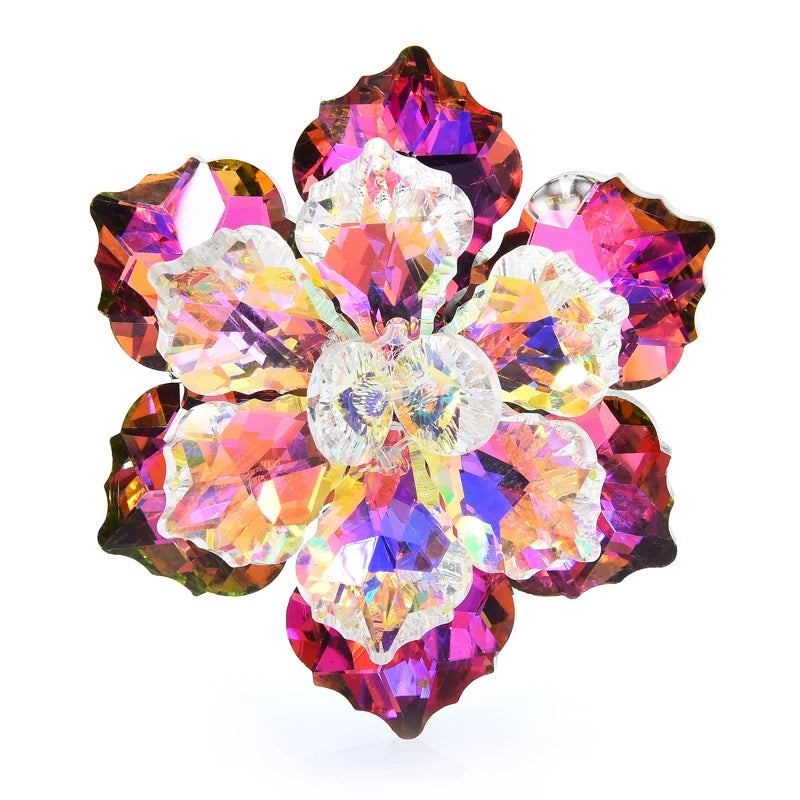 Layered Faceted Glass Flower Brooch