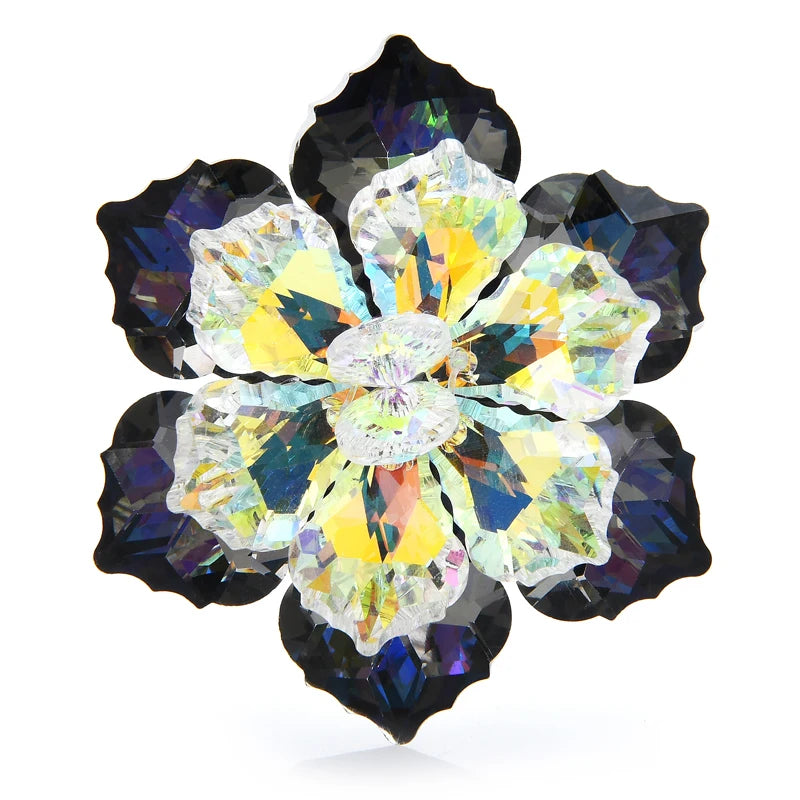 Layered Faceted Glass Flower Brooch
