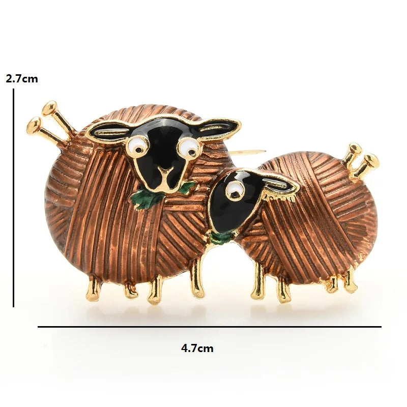 Two Sheep Enamel Duo Brooch