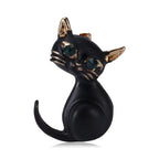 Small Black Enamel Sitting Cat Brooch