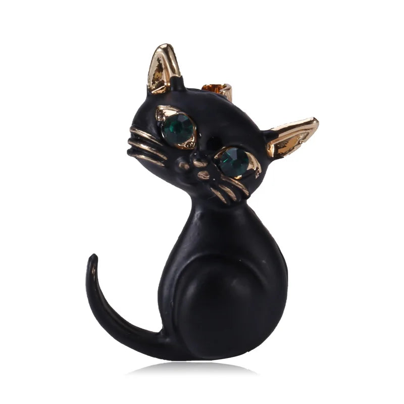 Small Black Enamel Sitting Cat Brooch
