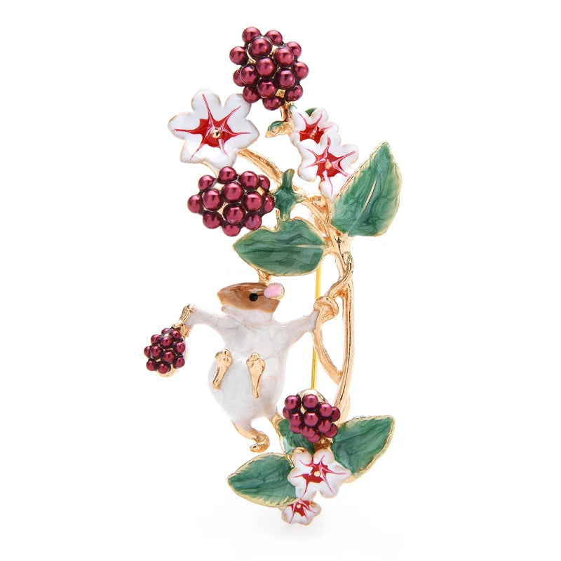 Enamel Squirrel on Grape Vine Brooch — Squirrel & Grape Vine