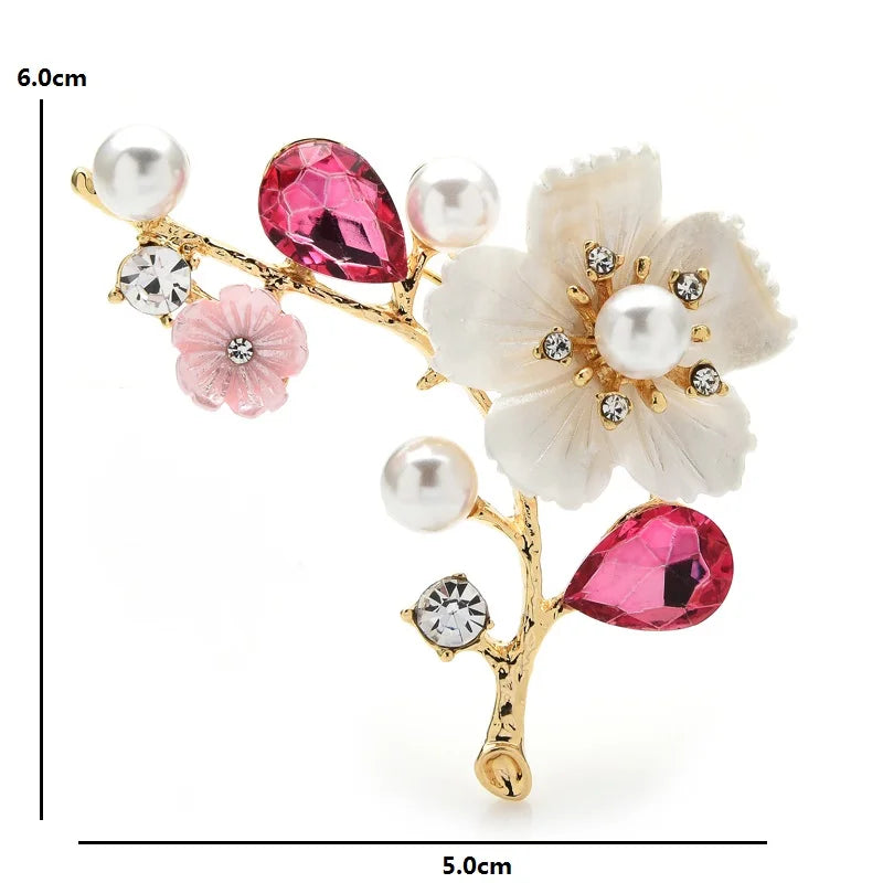 Faceted Blossom Branch with Pearl-Look Accents Brooch