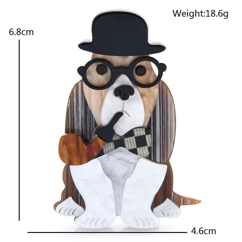 Dapper Dog with Pipe Acrylic Brooch