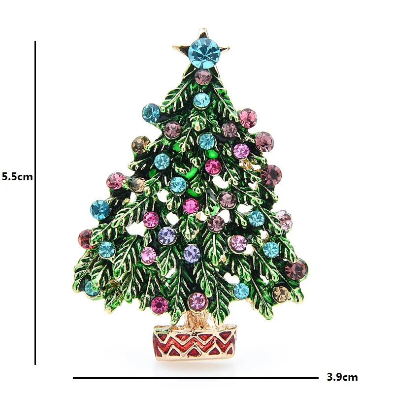 Broche sapin de Noël multicolore ornée de bijoux