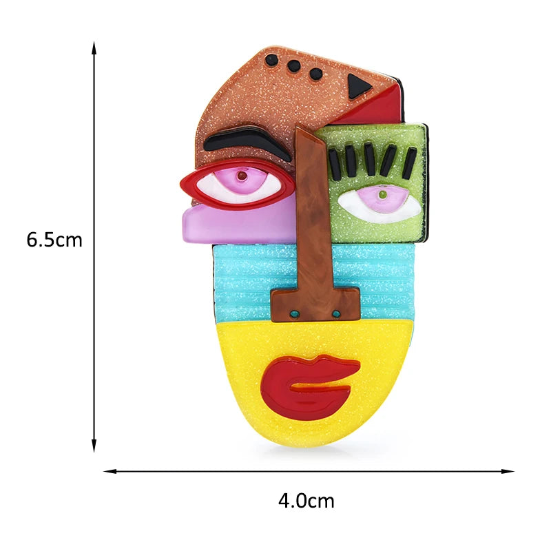 Abstract Colorblock Face Acrylic Brooch