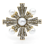 Vintage Pearl-Look Cross Brooch — Antique Gold
