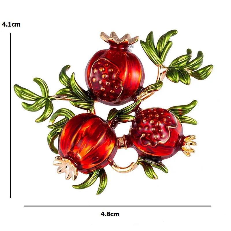 Red Enamel Pomegranate Branch Brooch