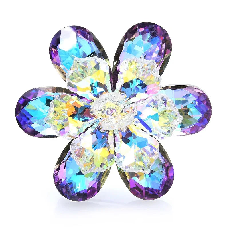 Layered Faceted Glass Flower Brooch