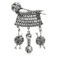 Knitting Needles with Dangling Yarn Balls Brooch — Antique Silver