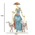 Elegant Lady Walking Two Dogs Brooch