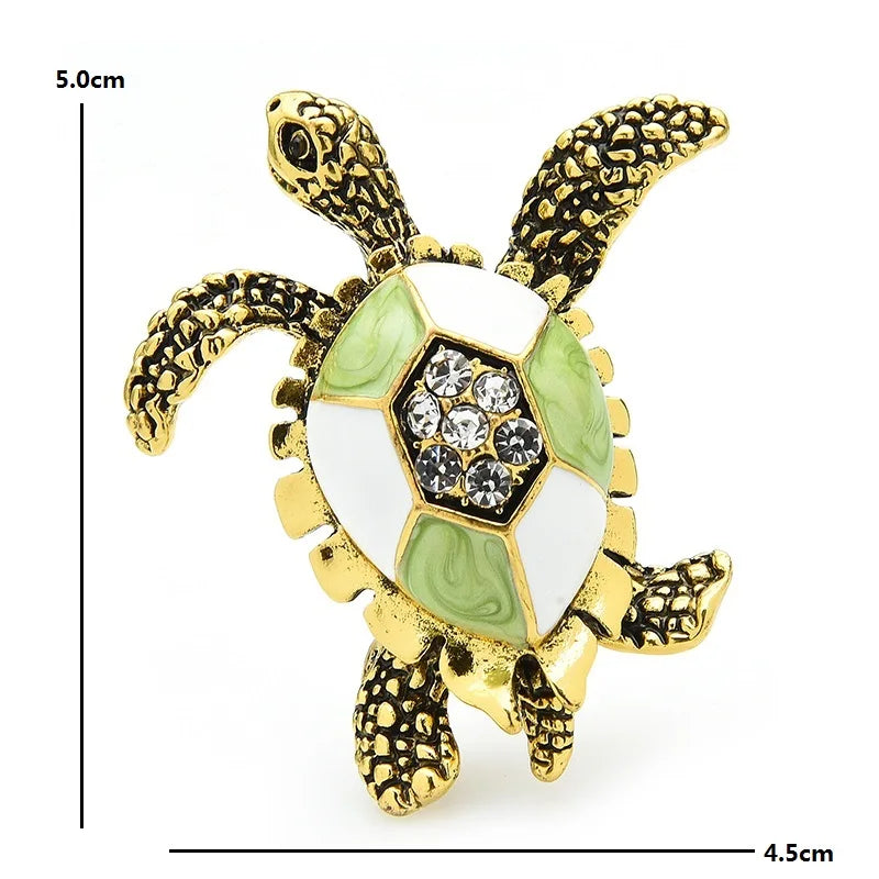 Green Enamel Mosaic Turtle Brooch