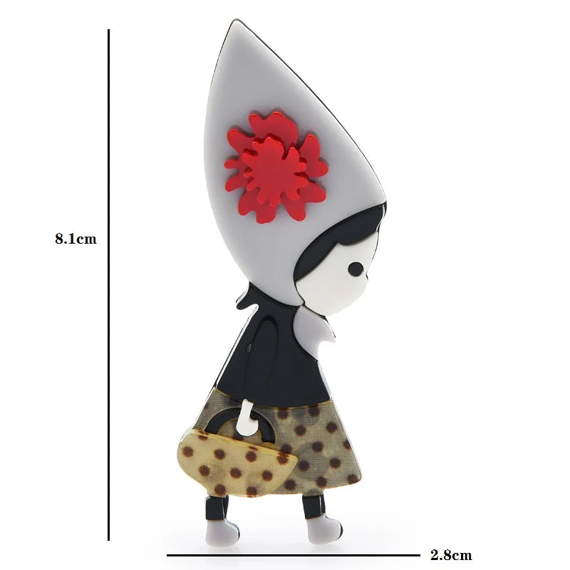 Tall Hat Girl Acrylic Brooch