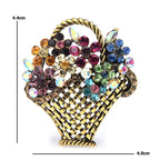 Multicolor Jeweled Flower Basket Brooch