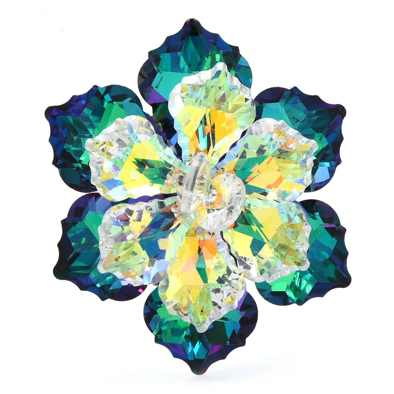 Layered Faceted Glass Flower Brooch