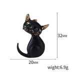 Small Black Enamel Sitting Cat Brooch