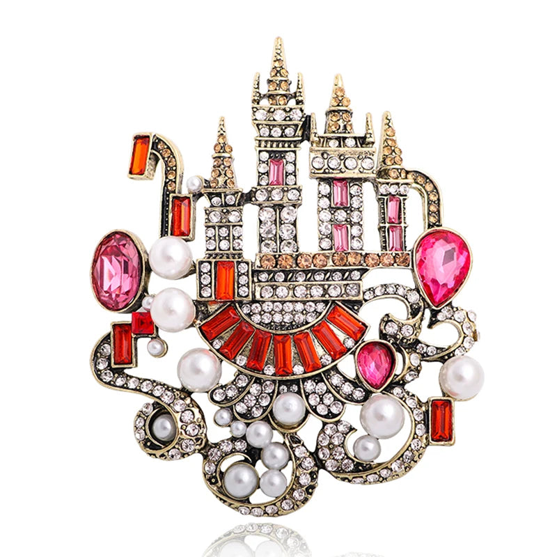 Jeweled Fairytale Castle Brooch