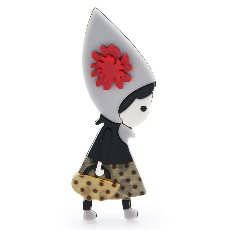 Tall Hat Girl Acrylic Brooch