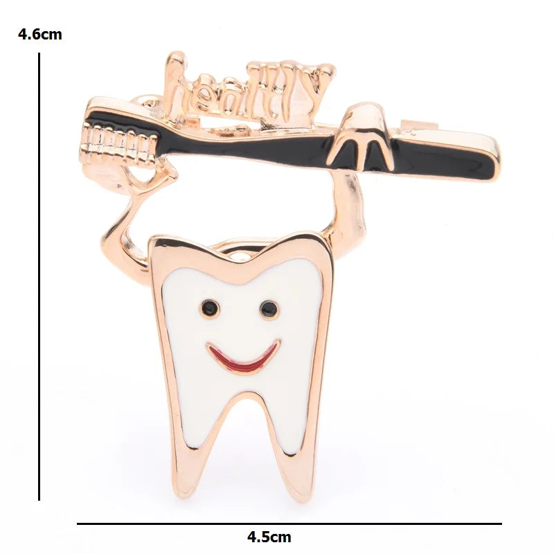 Smiling Tooth and Toothbrush Brooch