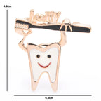 Smiling Tooth and Toothbrush Brooch
