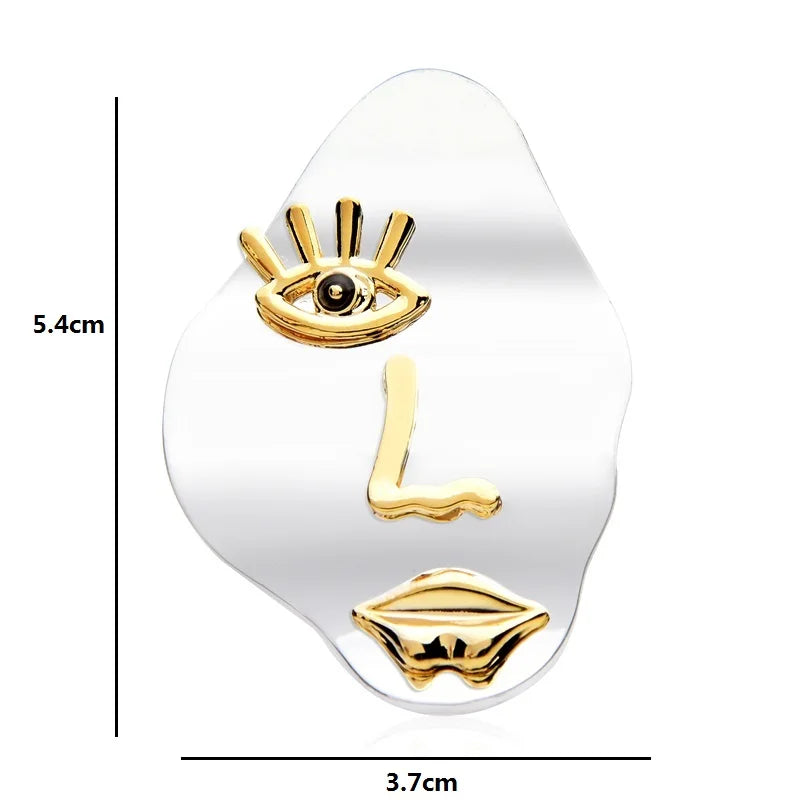 Abstract Silver and Gold Face Brooch