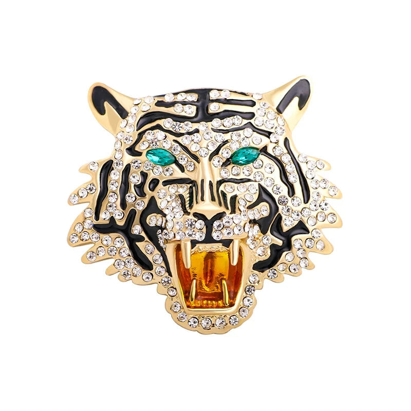 Jeweled Tiger Head with Green Eyes Brooch — Tiger Head