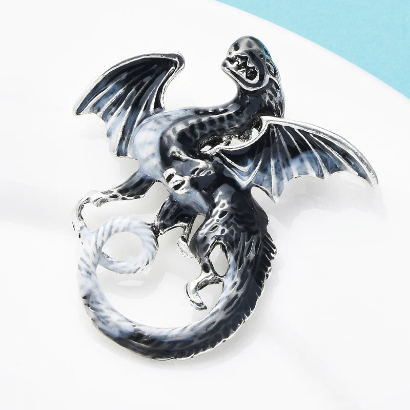 Enamel Dragon with Curled Tail Brooch
