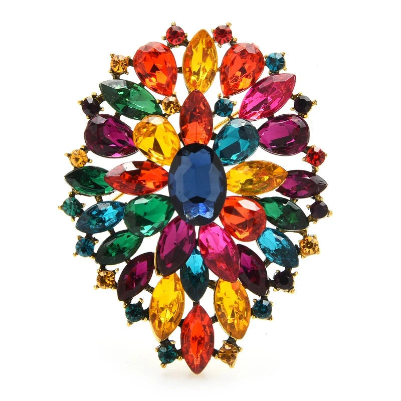 Radiant Faceted Stone Cluster Brooch — Multicolor