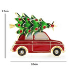 Red Enamel Car with Christmas Tree Brooch