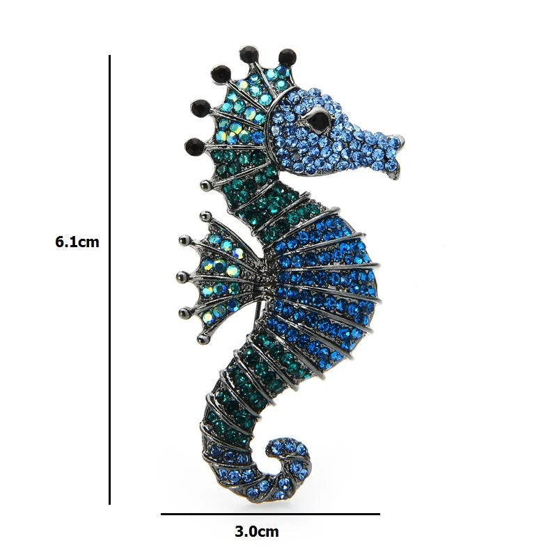 Rhinestone Seahorse Brooch