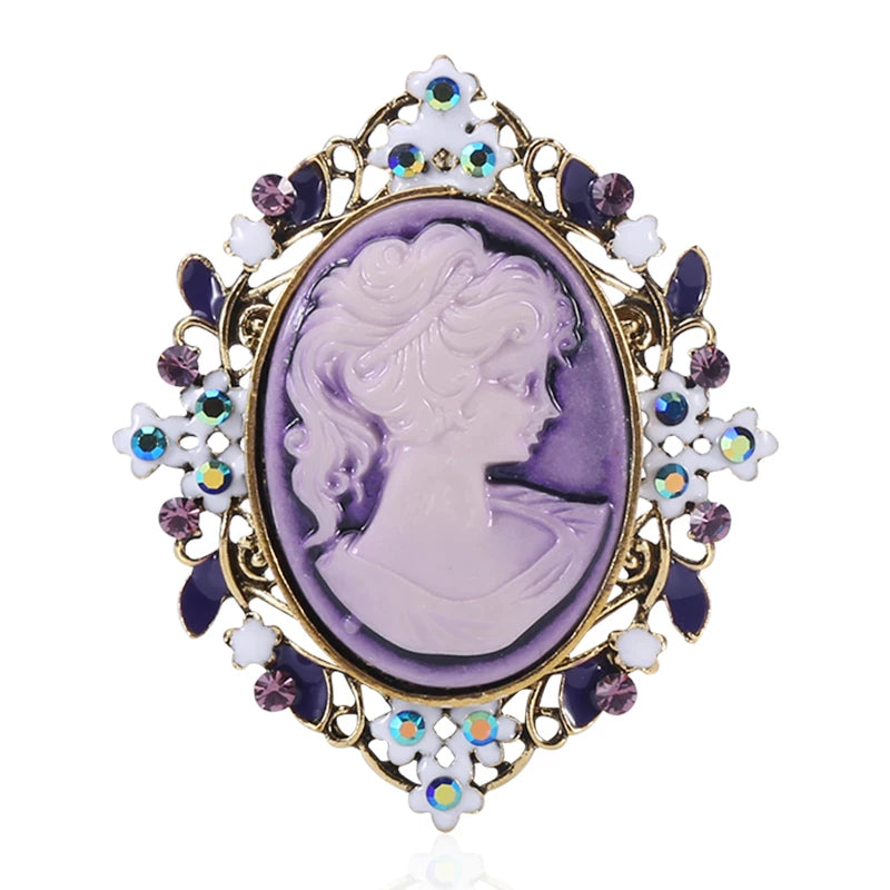 Ornate Jeweled Cameo Portrait Brooch