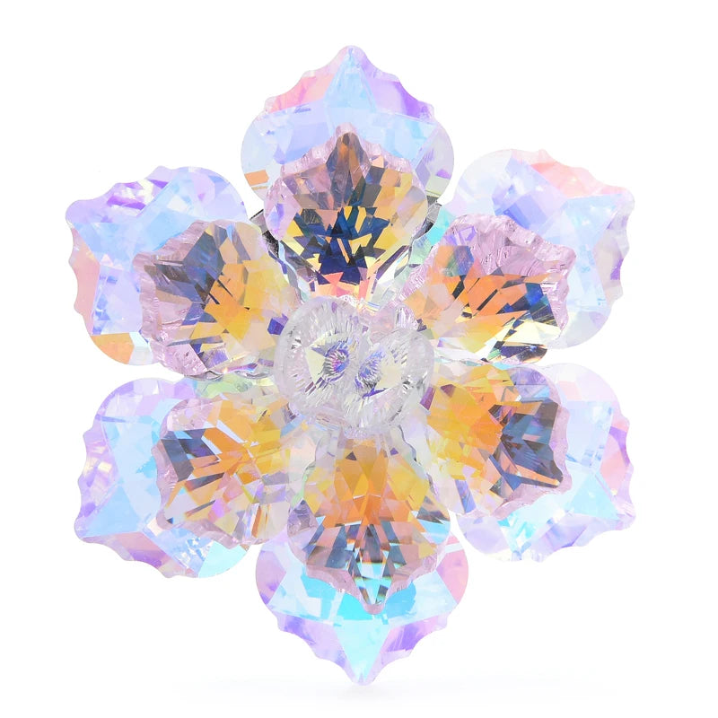 Layered Faceted Glass Flower Brooch